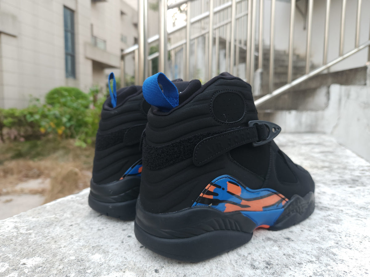 Air Jordan High-Top Sneakers - Black with Blue & Orange Accents