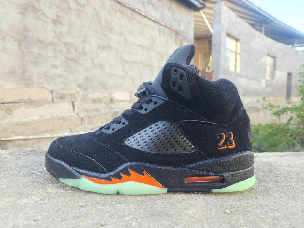 Air Jordan High-Top Sneakers - Black & Orange with Mint Green Sole