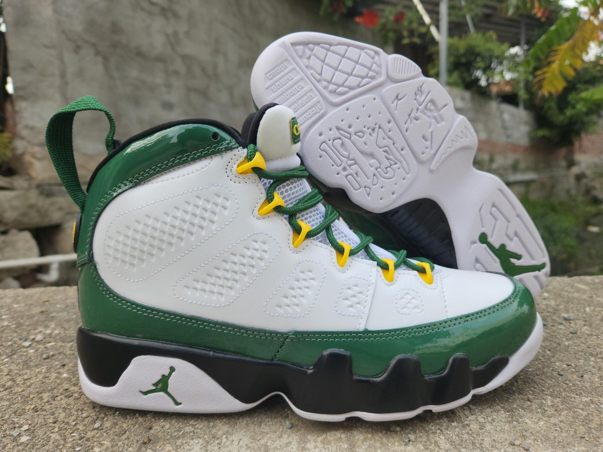 Air Jordan High-Top Sneakers - White & Green with Yellow Accents