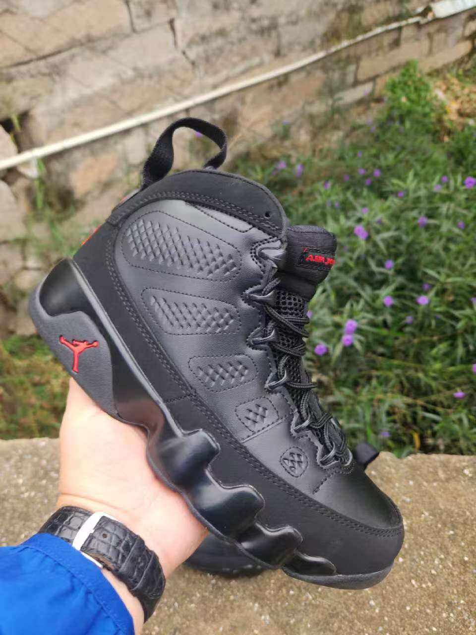 Air Jordan High-Top Sneakers - Black with Red Accents