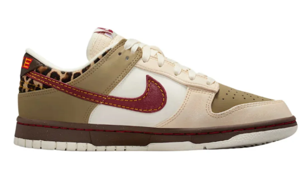 Nike Dunk Low Unisex Sneakers | Khaki, Cream & Burgundy