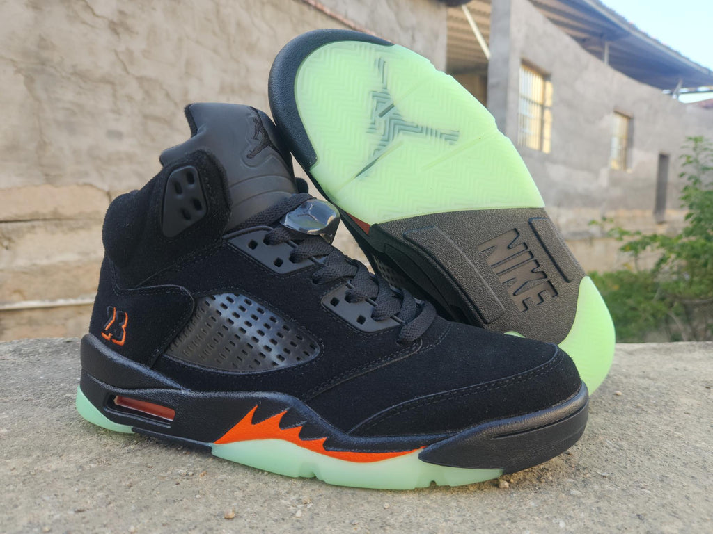 Air Jordan High-Top Sneakers - Black & Orange with Mint Green Sole