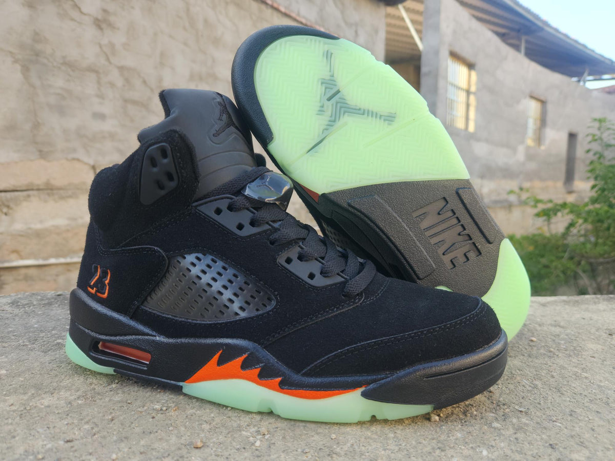 Air Jordan High-Top Sneakers - Black & Orange with Mint Green Sole
