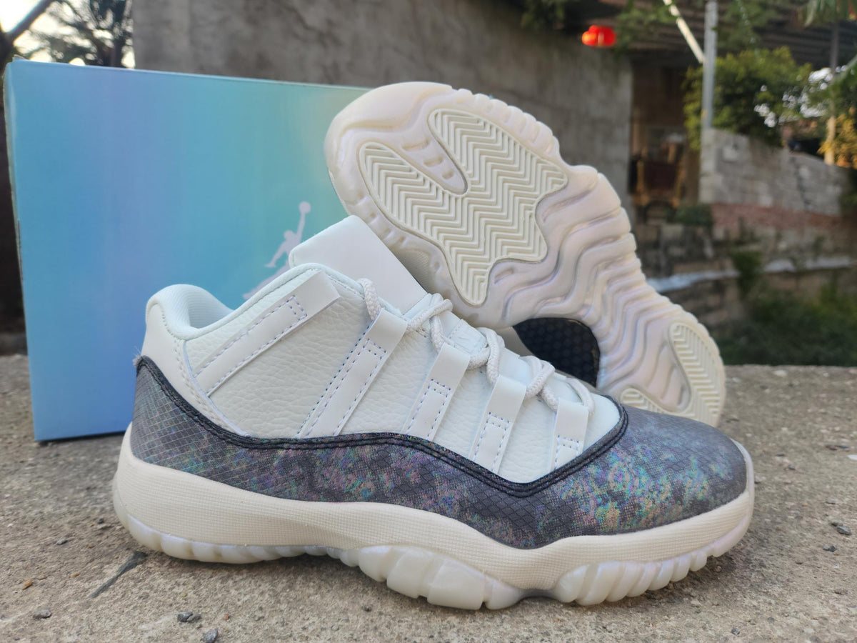 Air Jordan Low-Top Sneakers - White with Iridescent Snakeskin-Pattern Trim