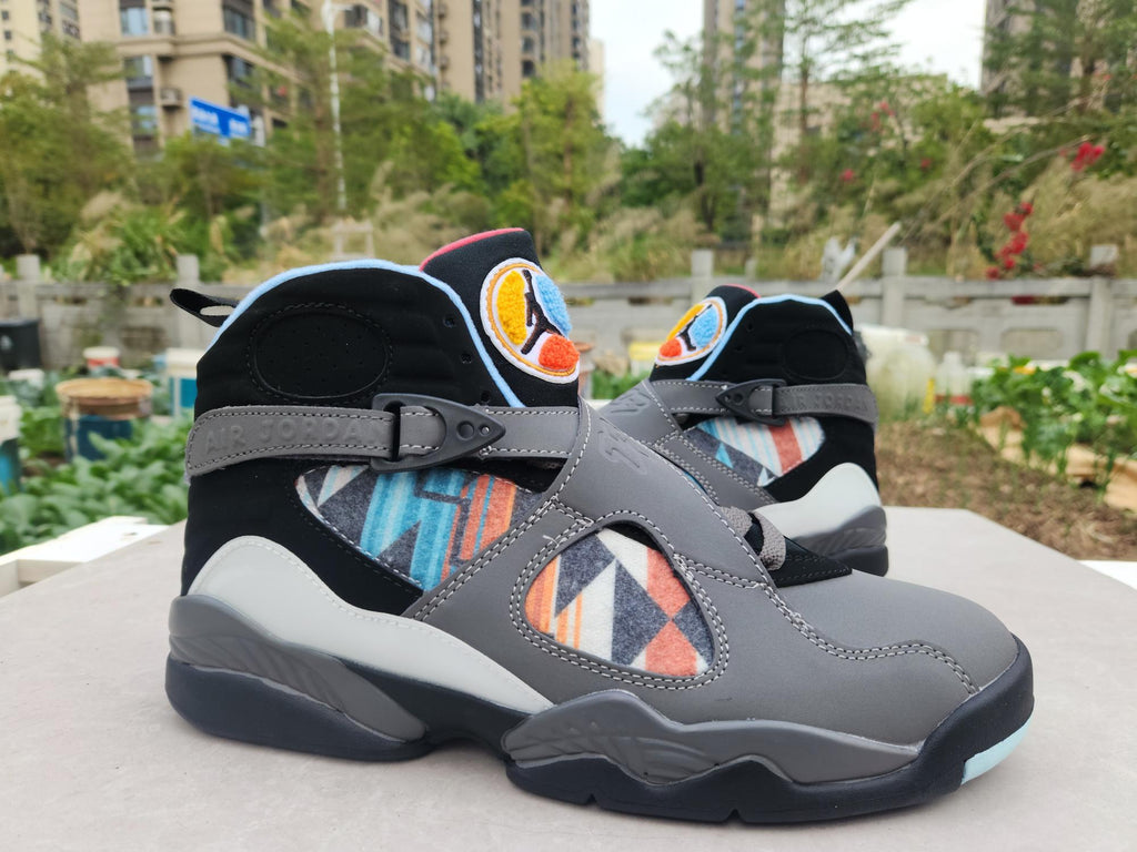 Air Jordan 8 Gray & Black Multicolor High-Top Sneakers