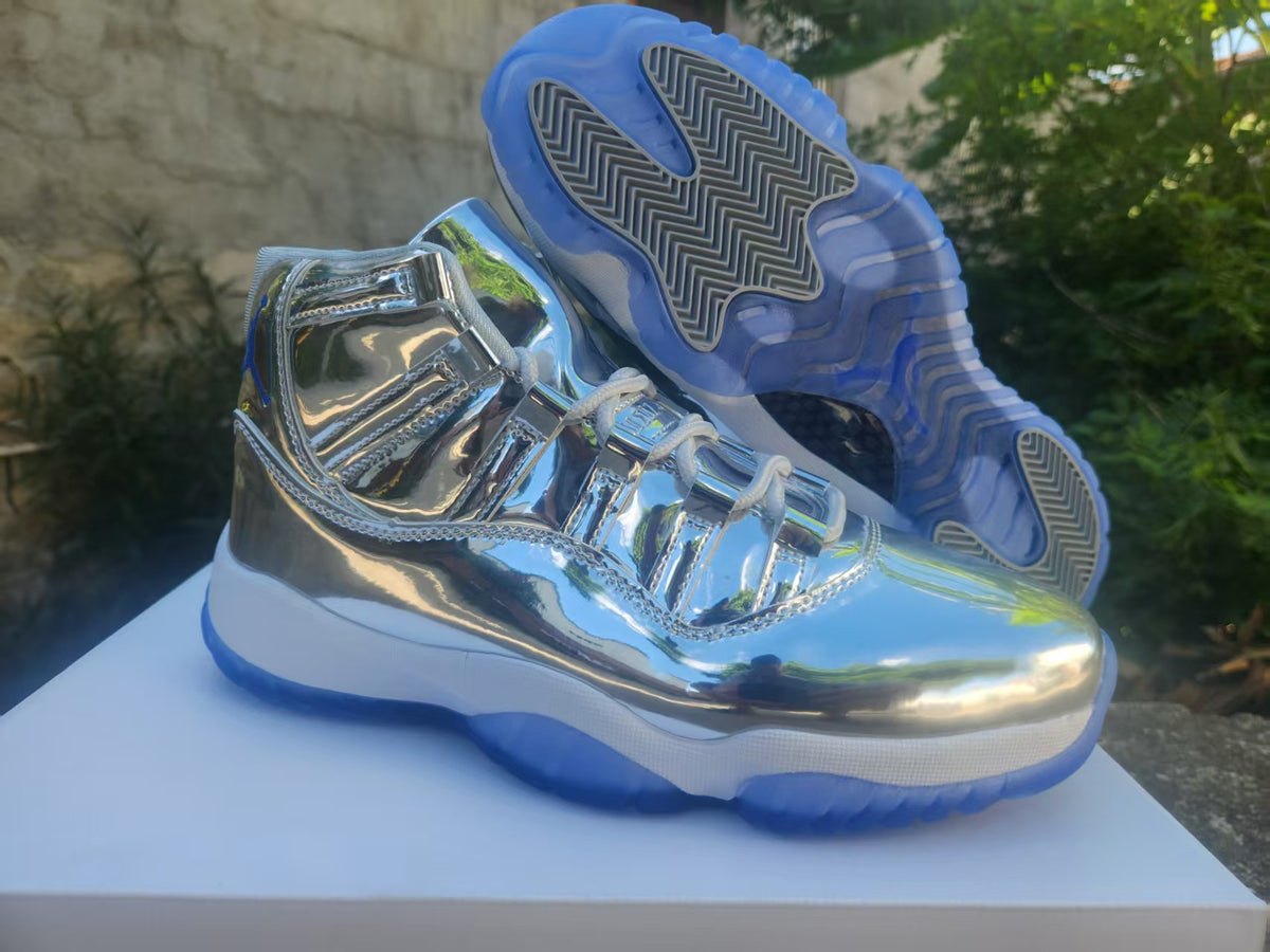 Air Jordan High-Top Sneakers - Metallic Silver & Ice Blue
