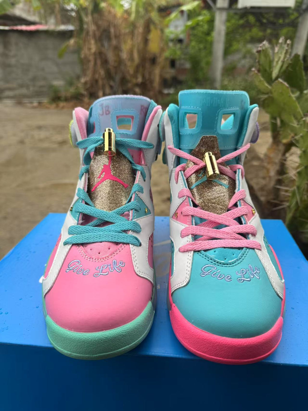 Air Jordan 6 Retro Blue & Pink High-Top Sneakers