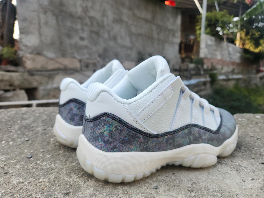 Air Jordan Low-Top Sneakers - White with Iridescent Snakeskin-Pattern Trim