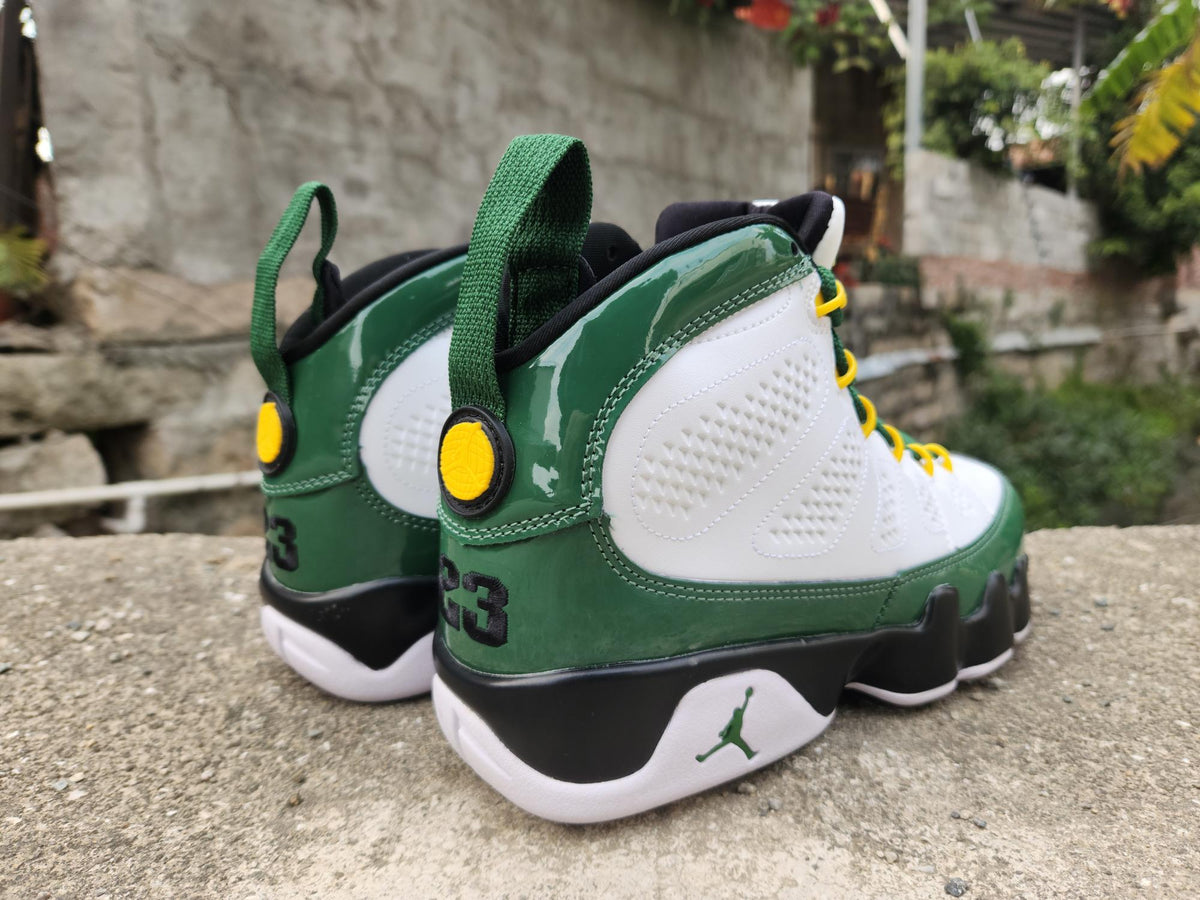 Air Jordan High-Top Sneakers - White & Green with Yellow Accents