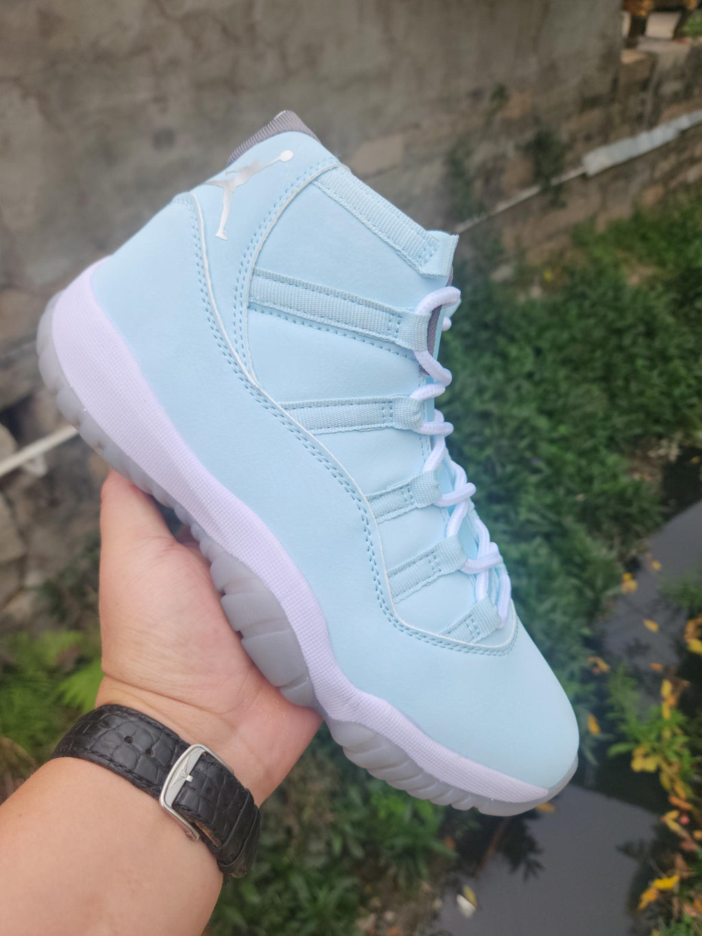 Air Jordan 11 Retro Pale Moon Light Blue High-Top Sneakers