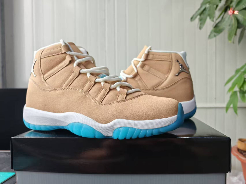 Air Jordan 11 Retro Tan & Blue High-Top Sneakers