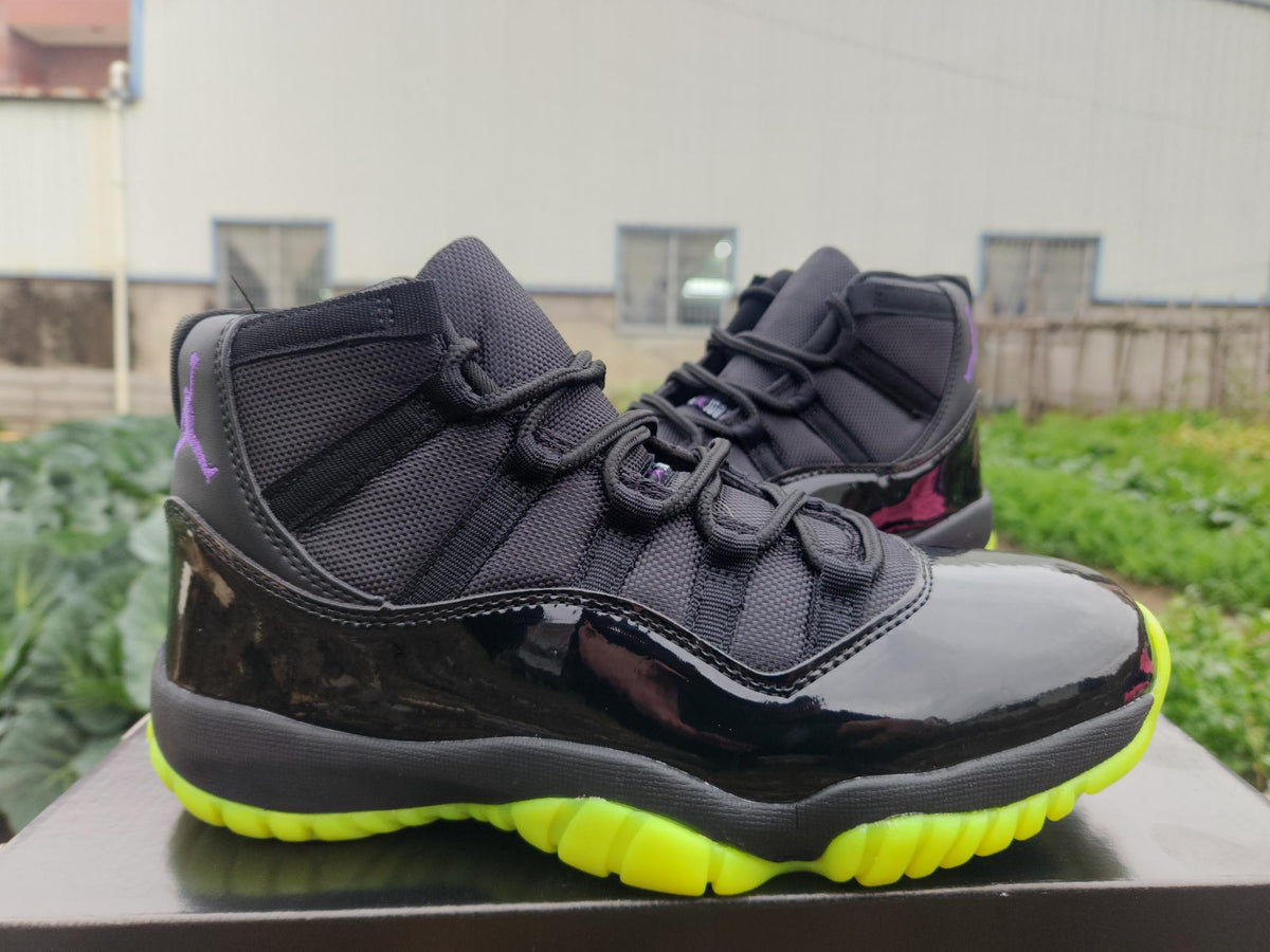 Air Jordan 11 Retro Black & Neon Green High-Top Sneakers