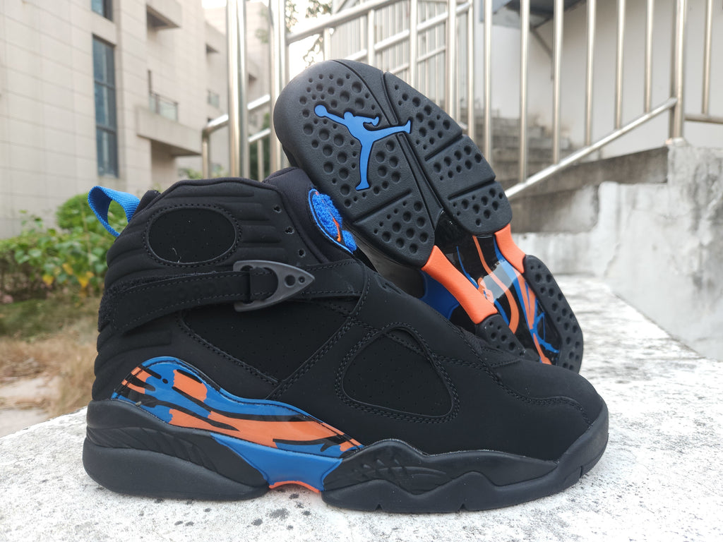 Air Jordan High-Top Sneakers - Black with Blue & Orange Accents