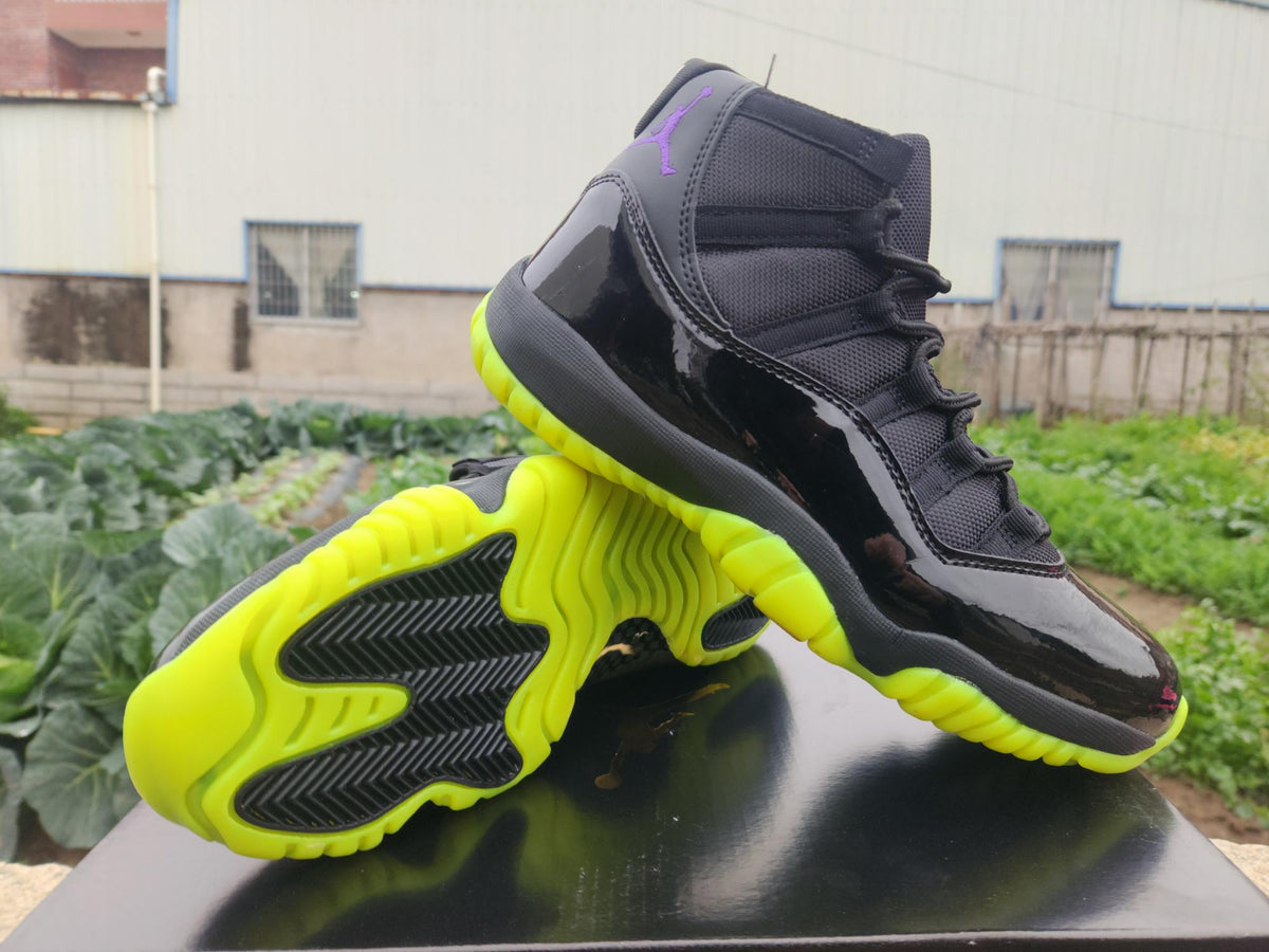Air Jordan 11 Retro Black & Neon Green High-Top Sneakers