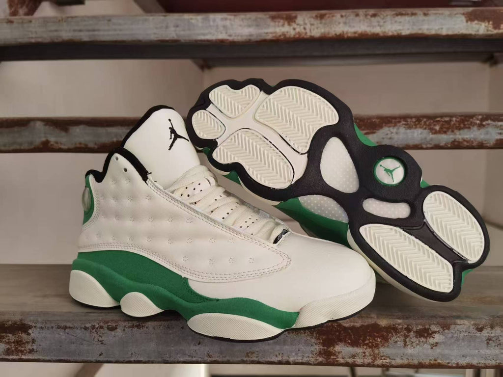 Air Jordan Retro Sneakers - White & Green with Dimpled Panels