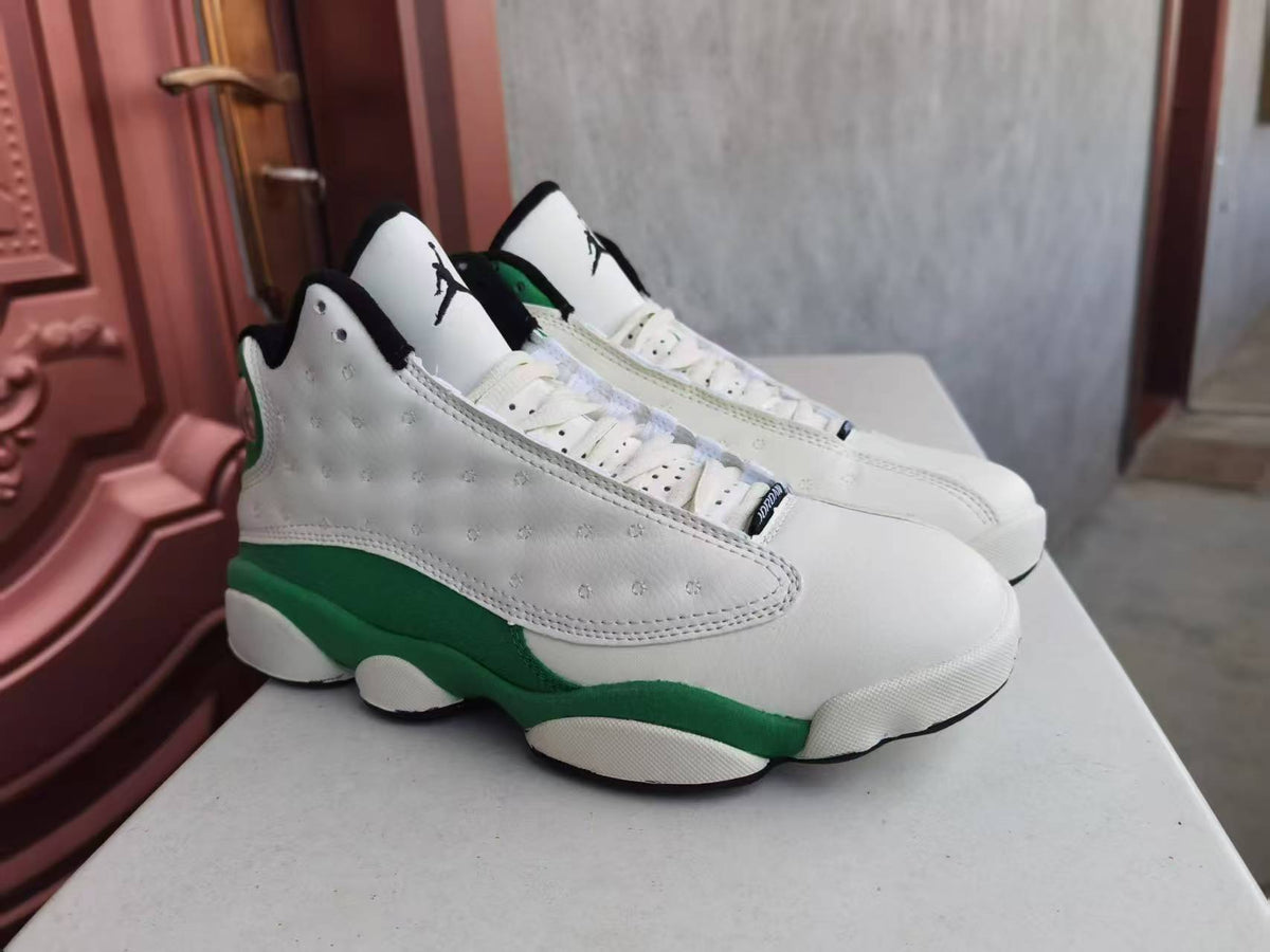 Air Jordan Retro Sneakers - White & Green with Dimpled Panels