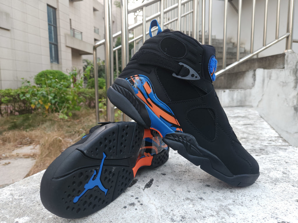 Air Jordan High-Top Sneakers - Black with Blue & Orange Accents