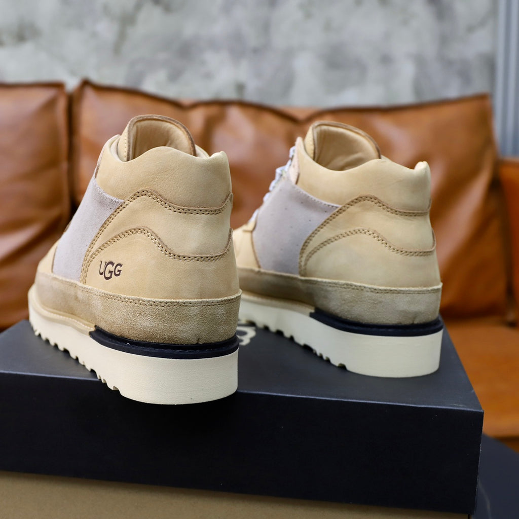 UGG Cream and Grey Platform Lace-Up Sneakers