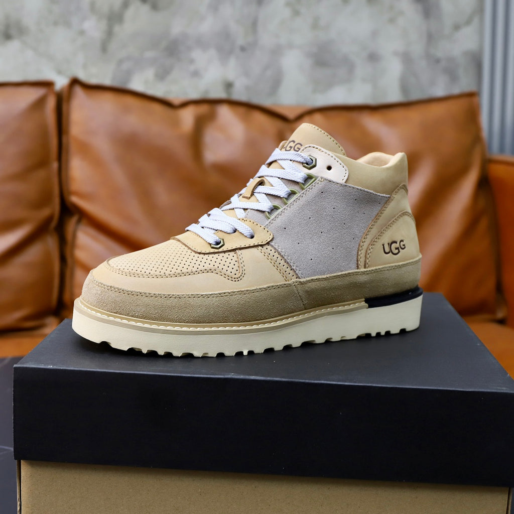 UGG Cream and Grey Platform Lace-Up Sneakers