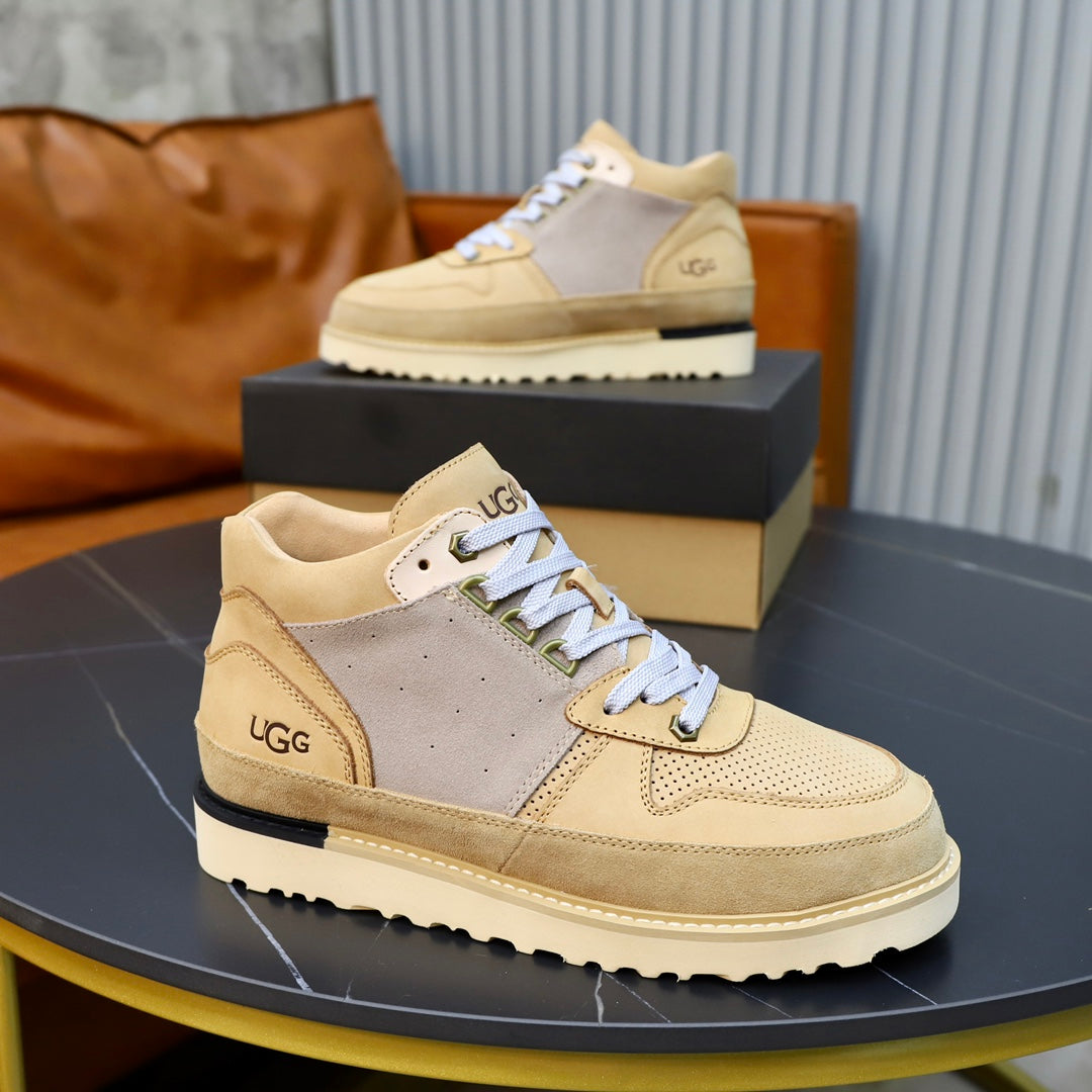 UGG Cream and Grey Platform Lace-Up Sneakers