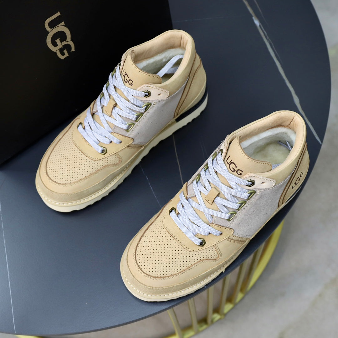 UGG Cream and Grey Platform Lace-Up Sneakers