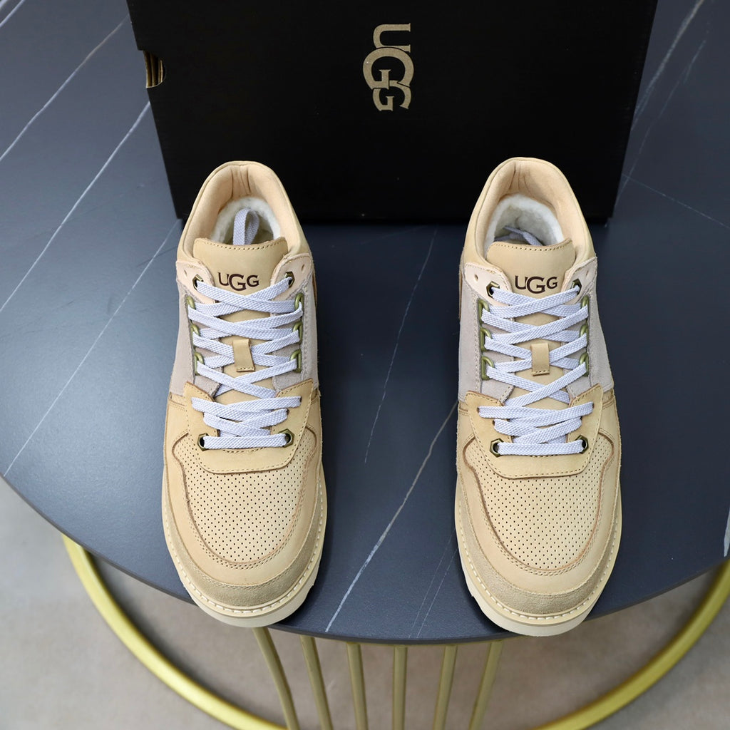 UGG Cream and Grey Platform Lace-Up Sneakers