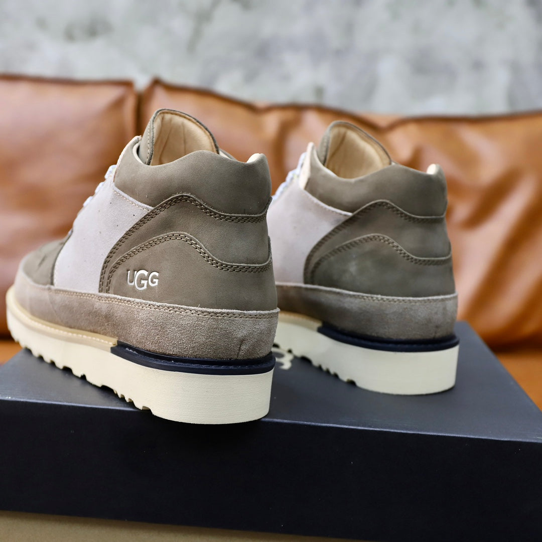 UGG Taupe and Grey Platform Lace-Up Sneakers