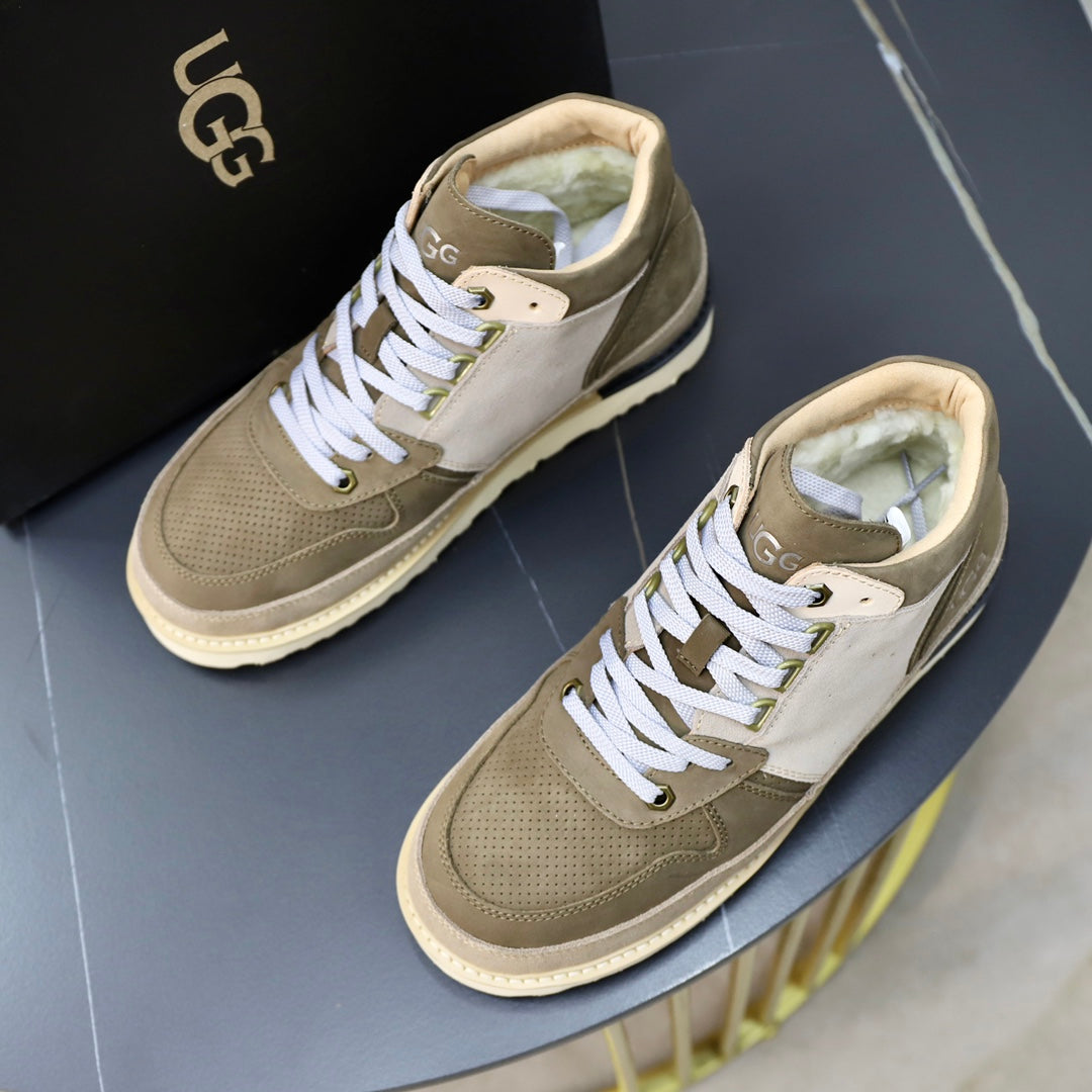 UGG Taupe and Grey Platform Lace-Up Sneakers