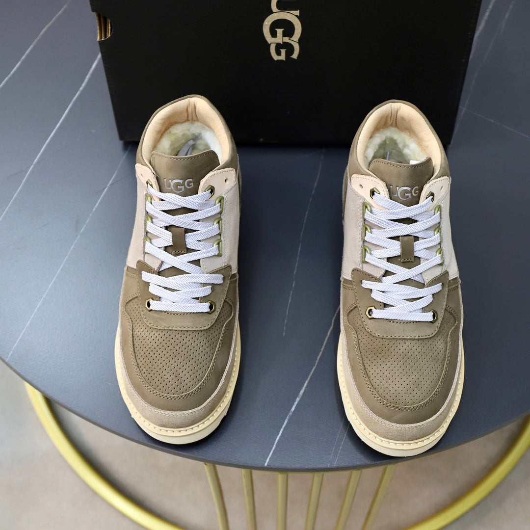 UGG Taupe and Grey Platform Lace-Up Sneakers