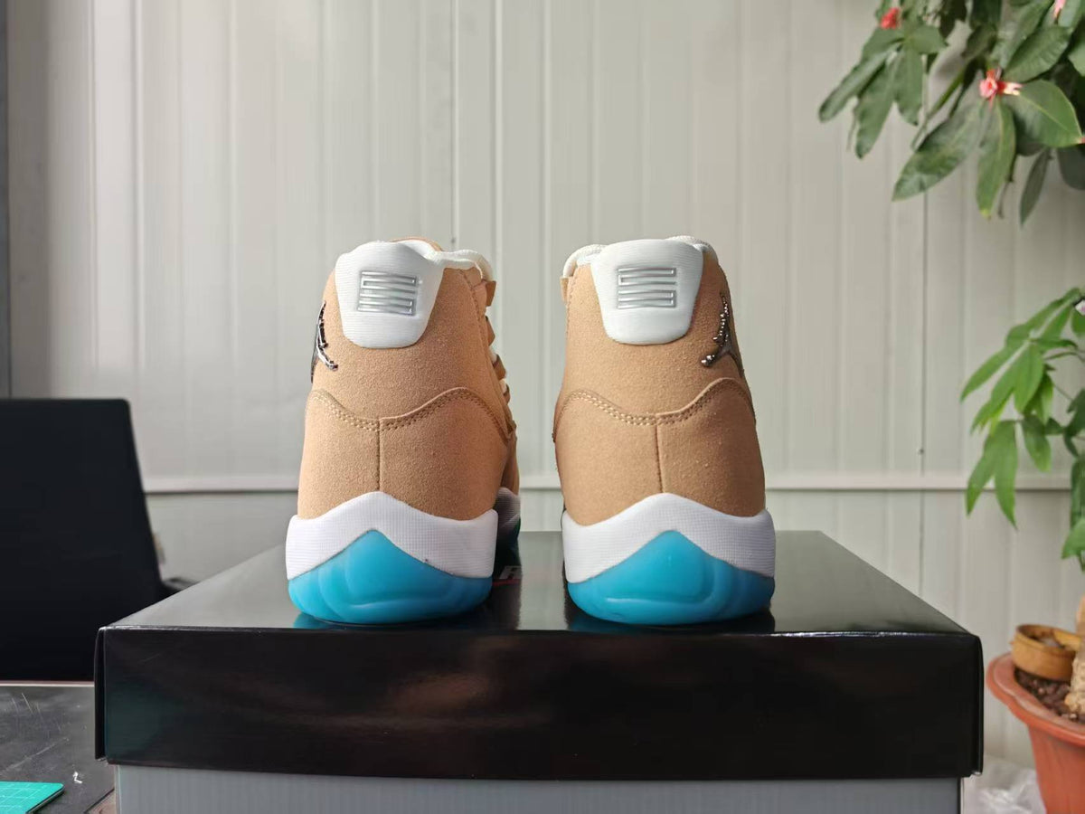 Air Jordan 11 Retro Tan & Blue High-Top Sneakers