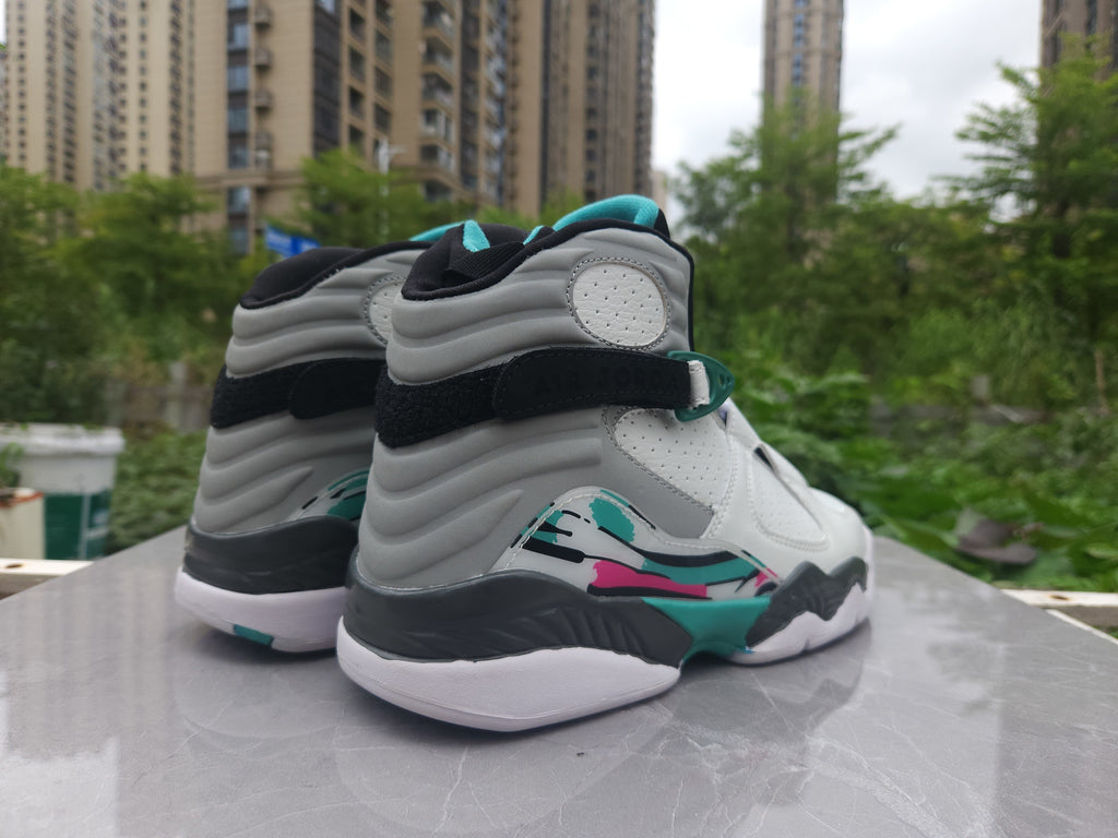 Air Jordan 8 Retro White, Gray & Teal High-Top Sneakers