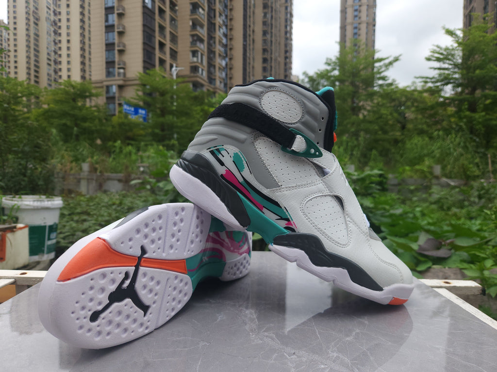 Air Jordan 8 Retro White, Gray & Teal High-Top Sneakers
