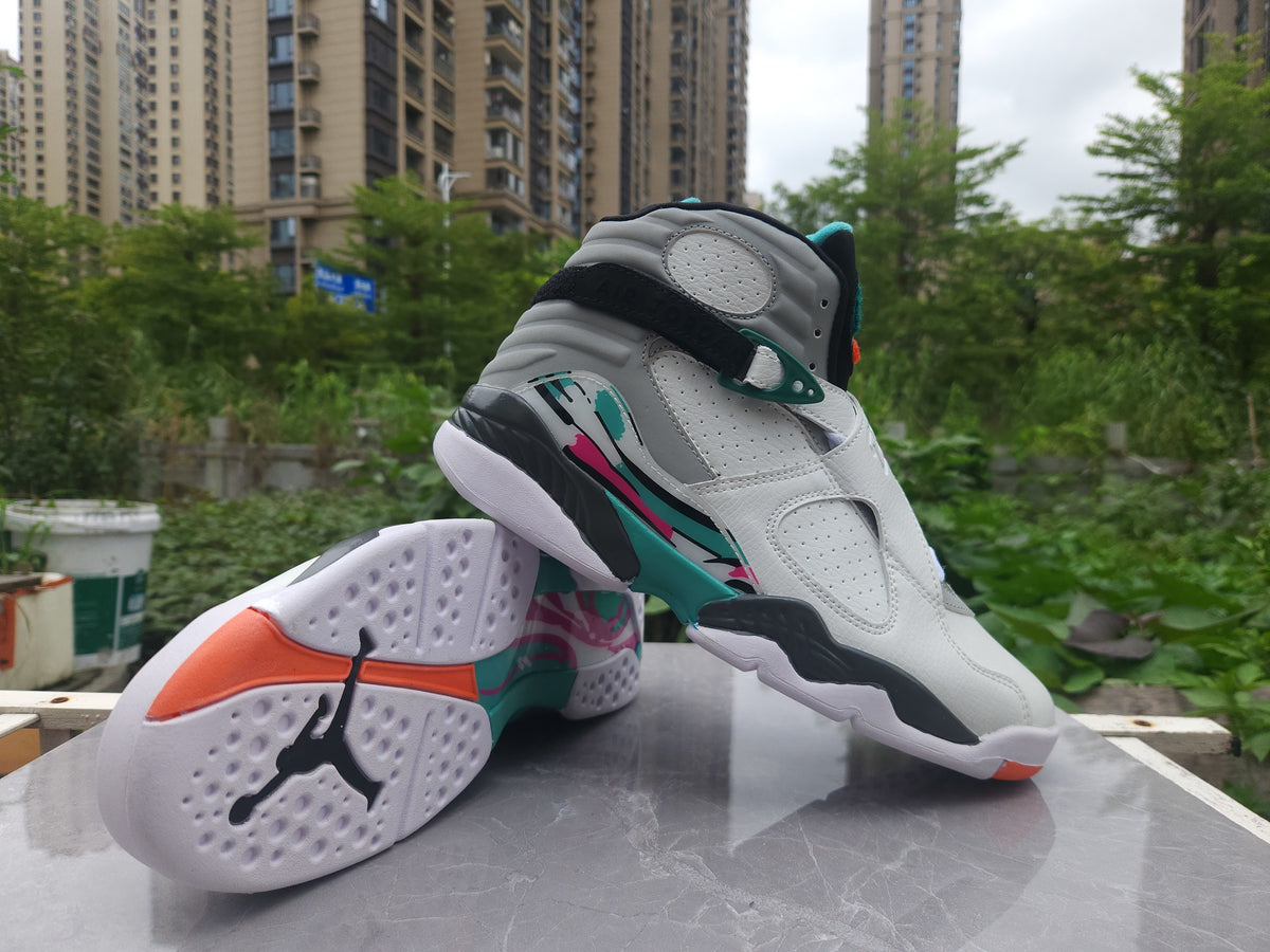 Air Jordan 8 Retro White, Gray & Teal High-Top Sneakers