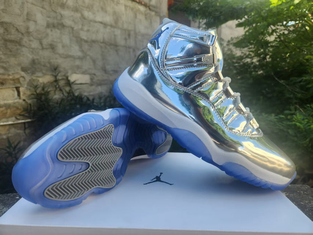 Air Jordan High-Top Sneakers - Metallic Silver & Ice Blue