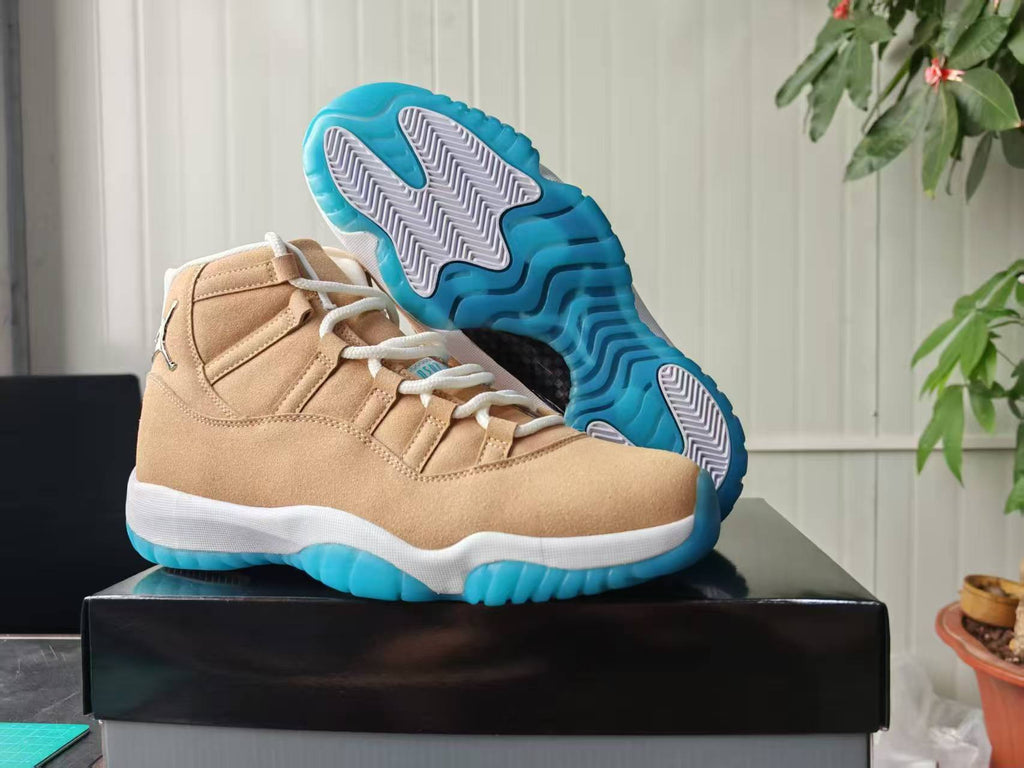 Air Jordan 11 Retro Tan & Blue High-Top Sneakers