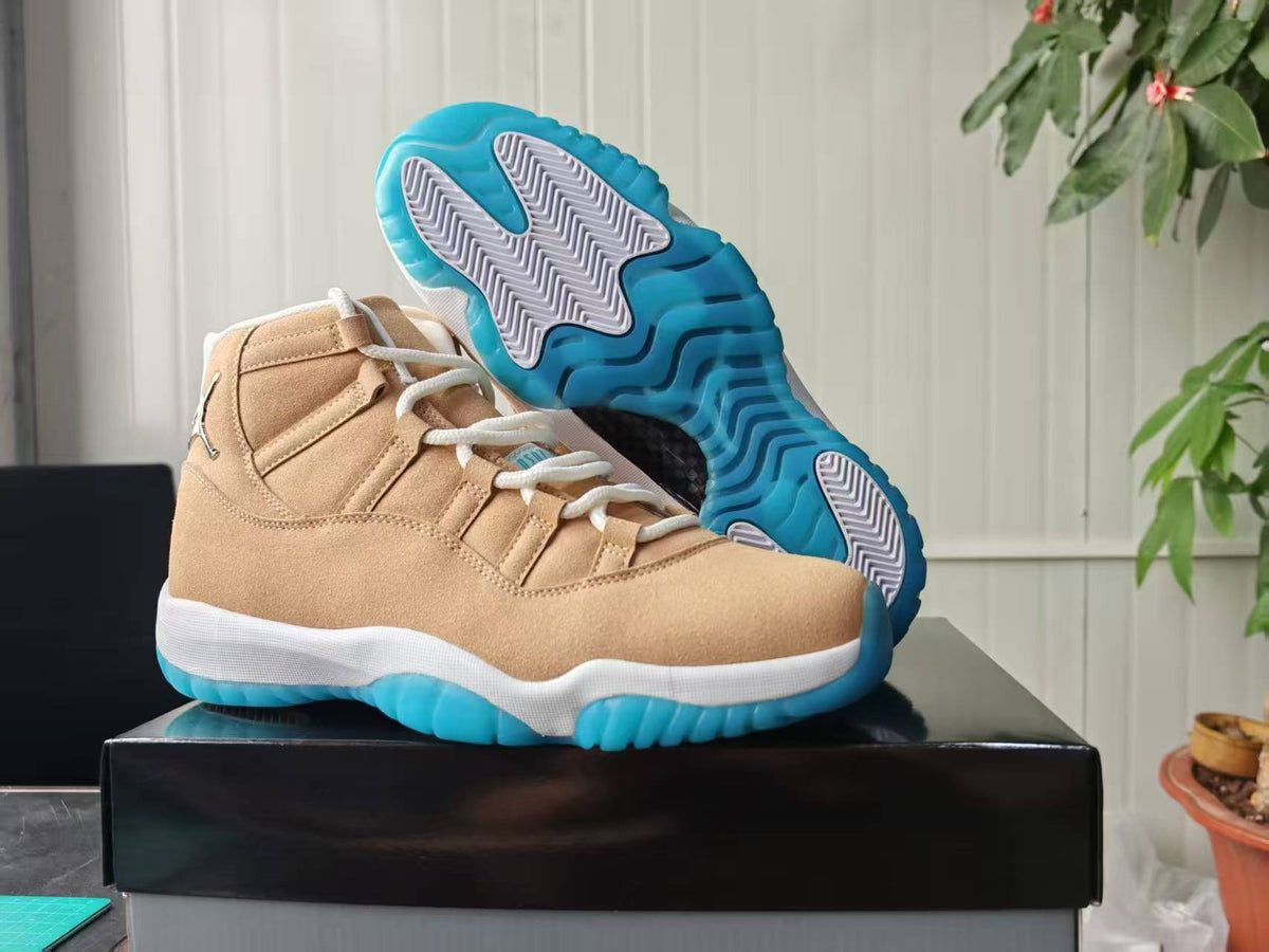 Air Jordan 11 Retro Tan & Blue High-Top Sneakers