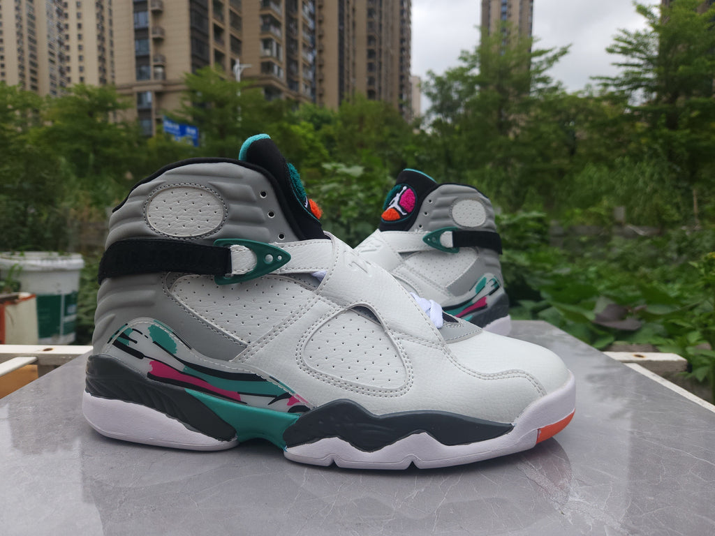 Air Jordan 8 Retro White, Gray & Teal High-Top Sneakers