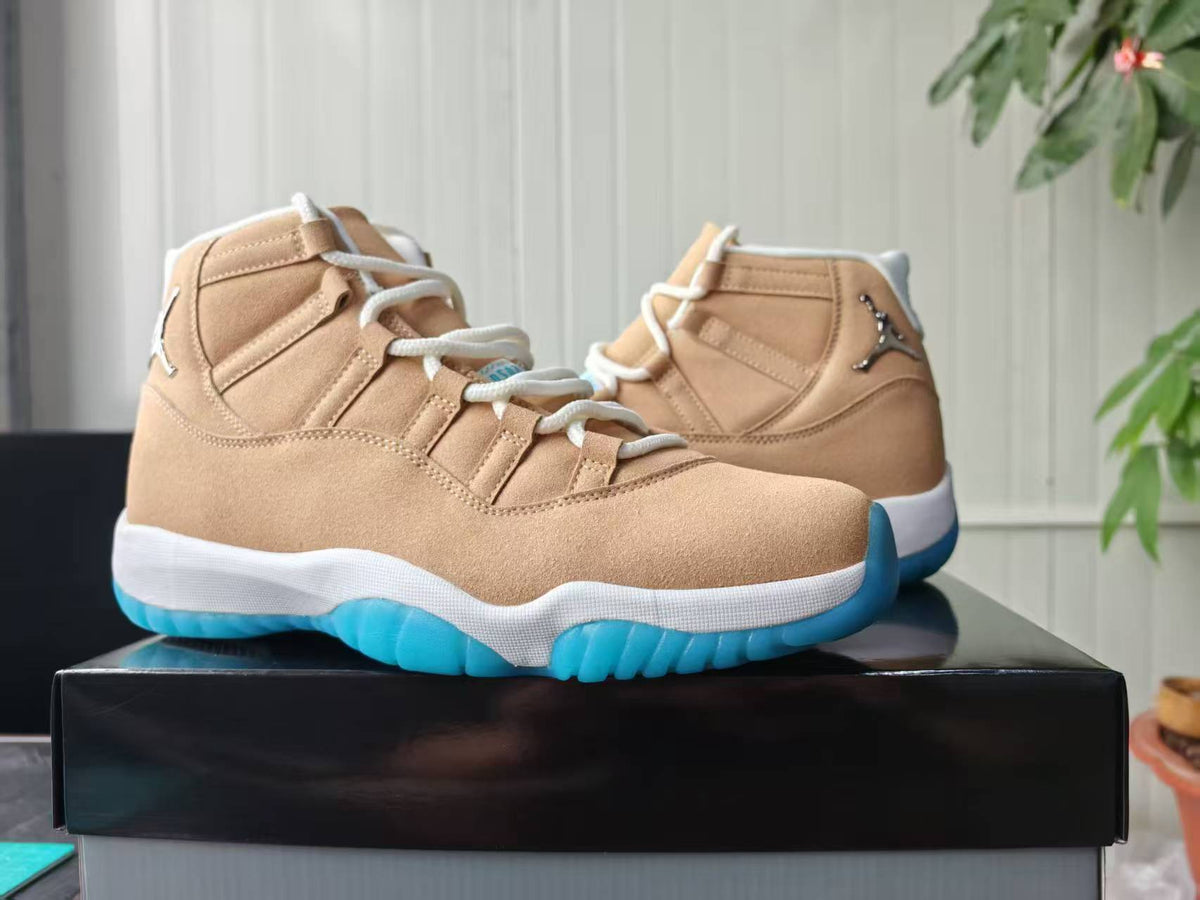 Air Jordan 11 Retro Tan & Blue High-Top Sneakers