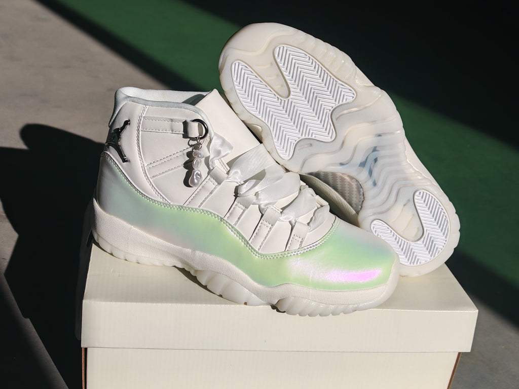 Air Jordan 11 Retro Sail Pearl Iridescent High-Top Sneakers