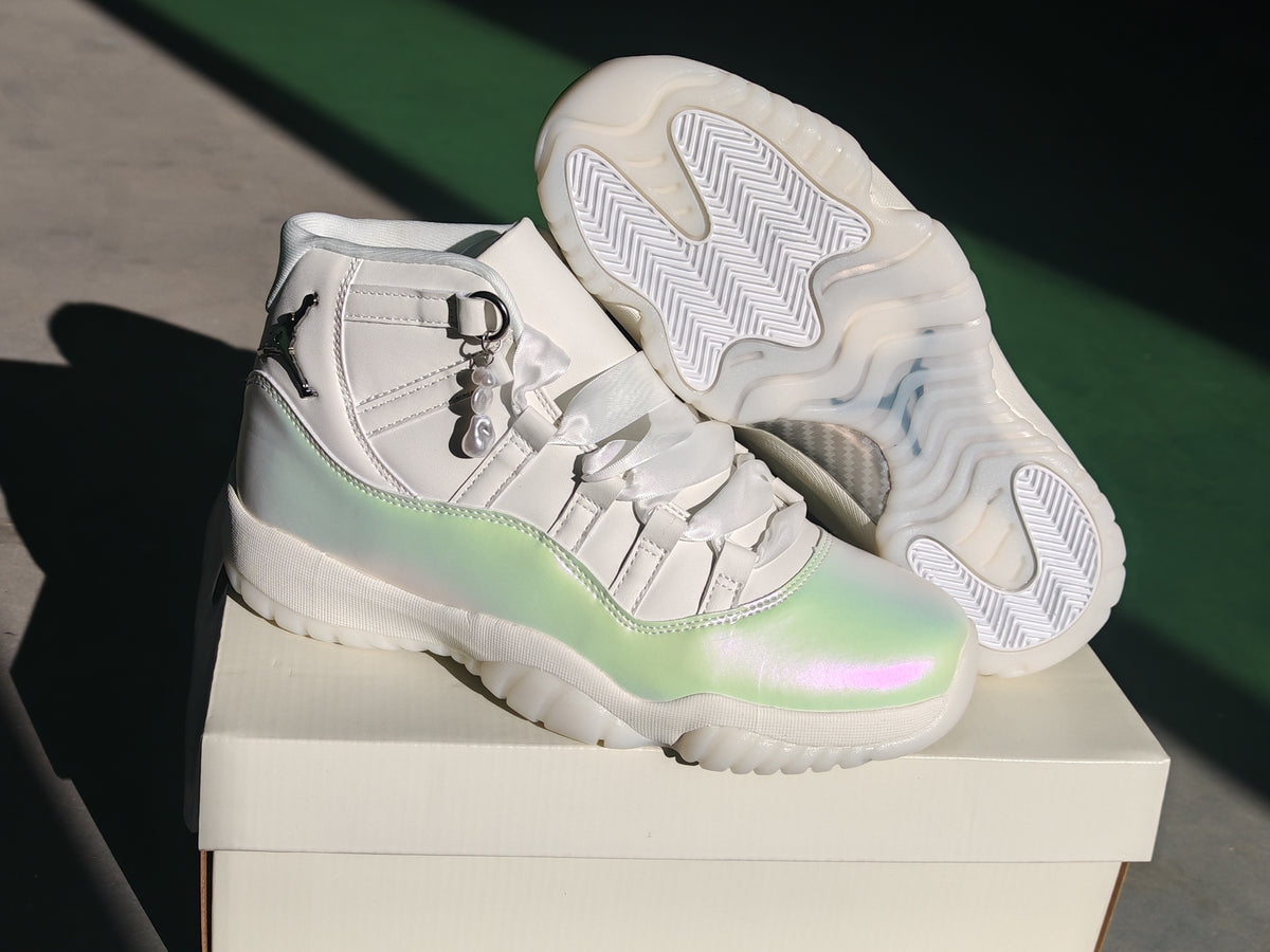 Air Jordan 11 Retro Sail Pearl Iridescent High-Top Sneakers