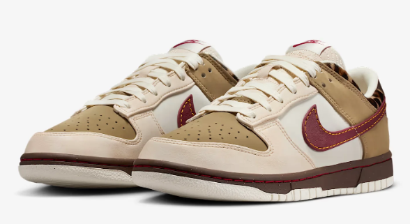 Nike Dunk Low Unisex Sneakers | Khaki, Cream & Burgundy